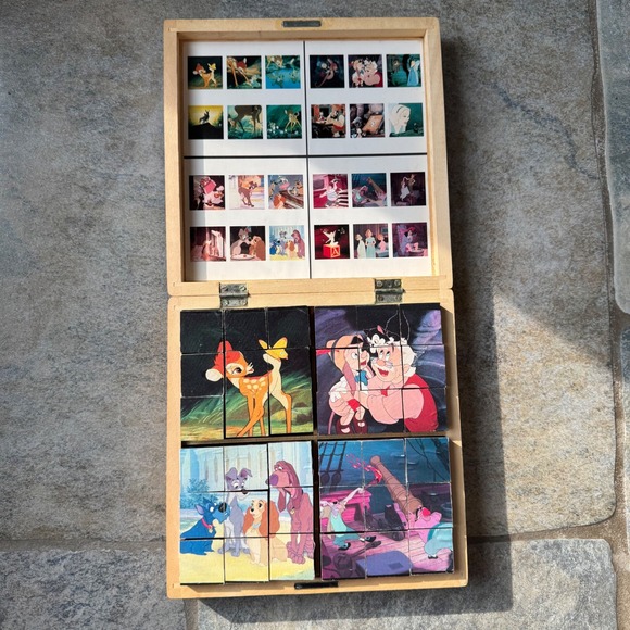 Vintage‎ Disney Wood Block Puzzle Collectibles – Rare 4-Puzzle Box Set